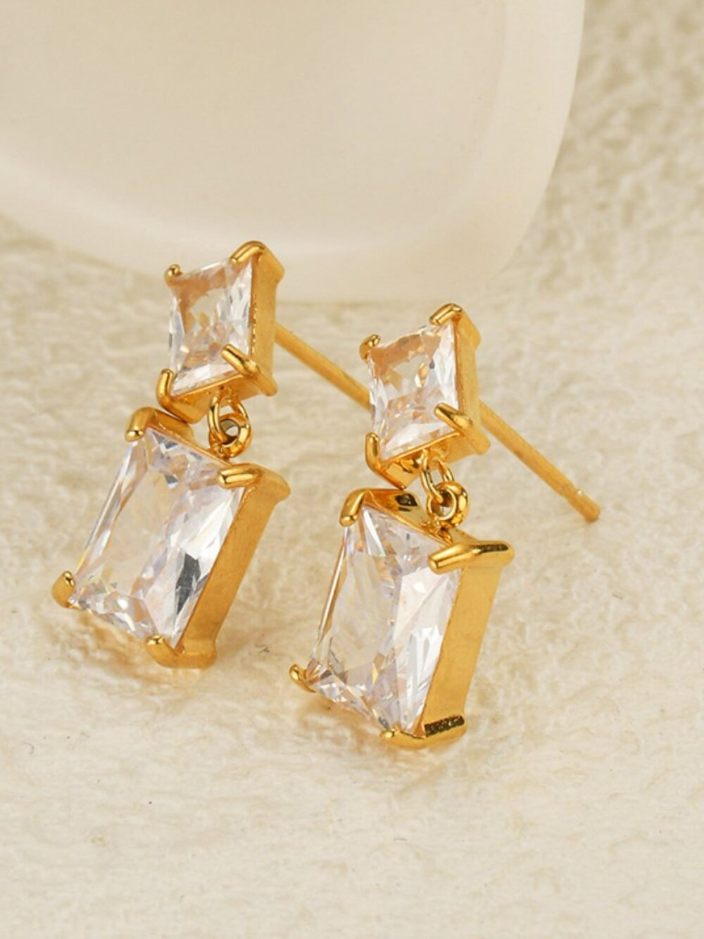 18K Gold Plated Stainless Steel Pendant Earrings Drop Sparkling Dangle Studs